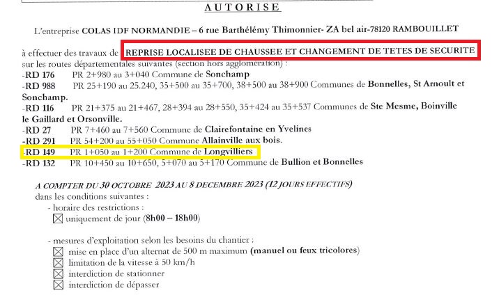 Actualités Travaux de voirie RD 149 Novembre 2023 Actualité